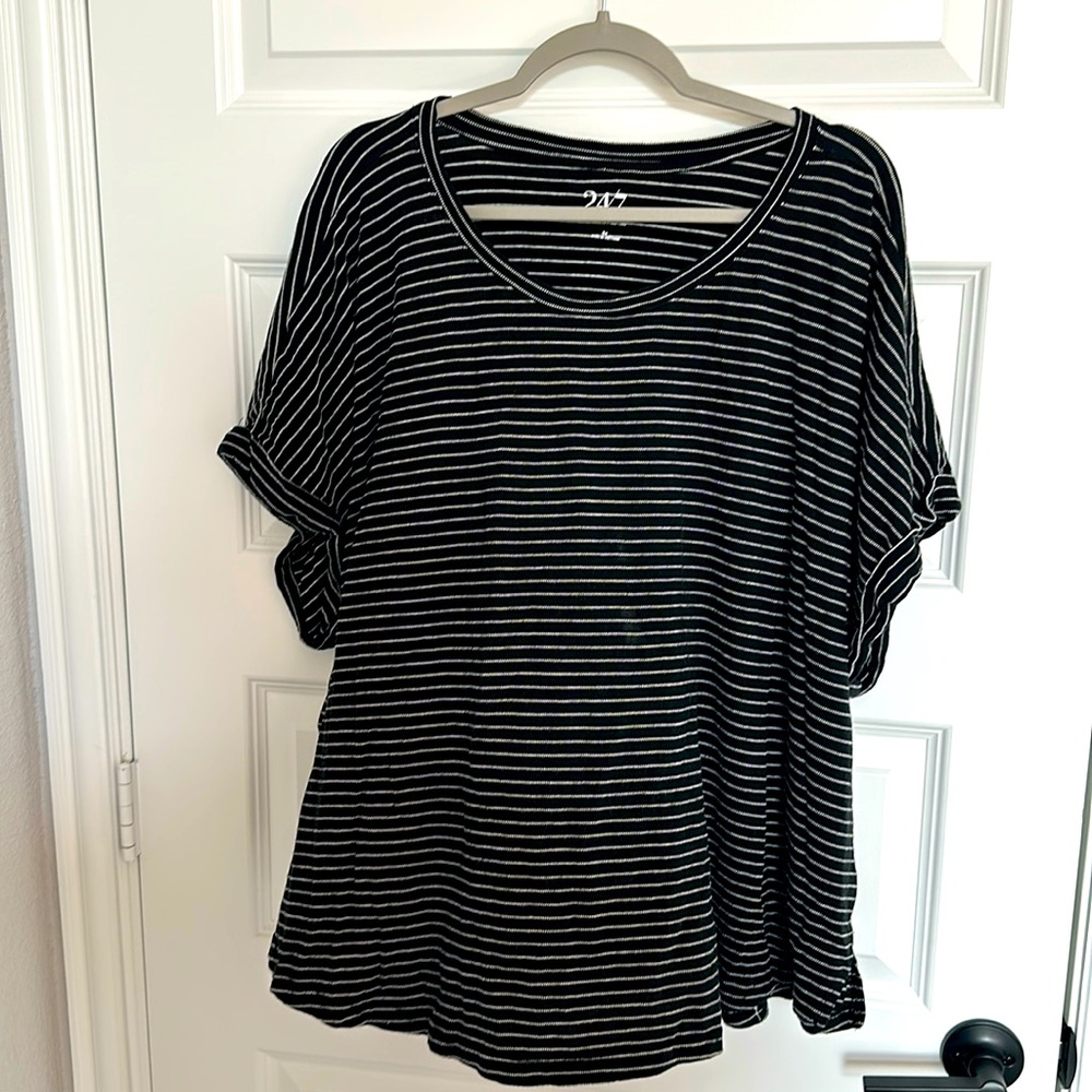 Black and white pinstriped blouse. Maurices 24/7 line.